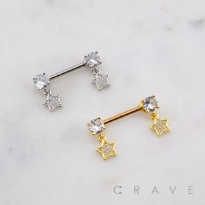 DANGLE MULTI CZ STAR 316L SURGICAL STEEL NIPPLE RING